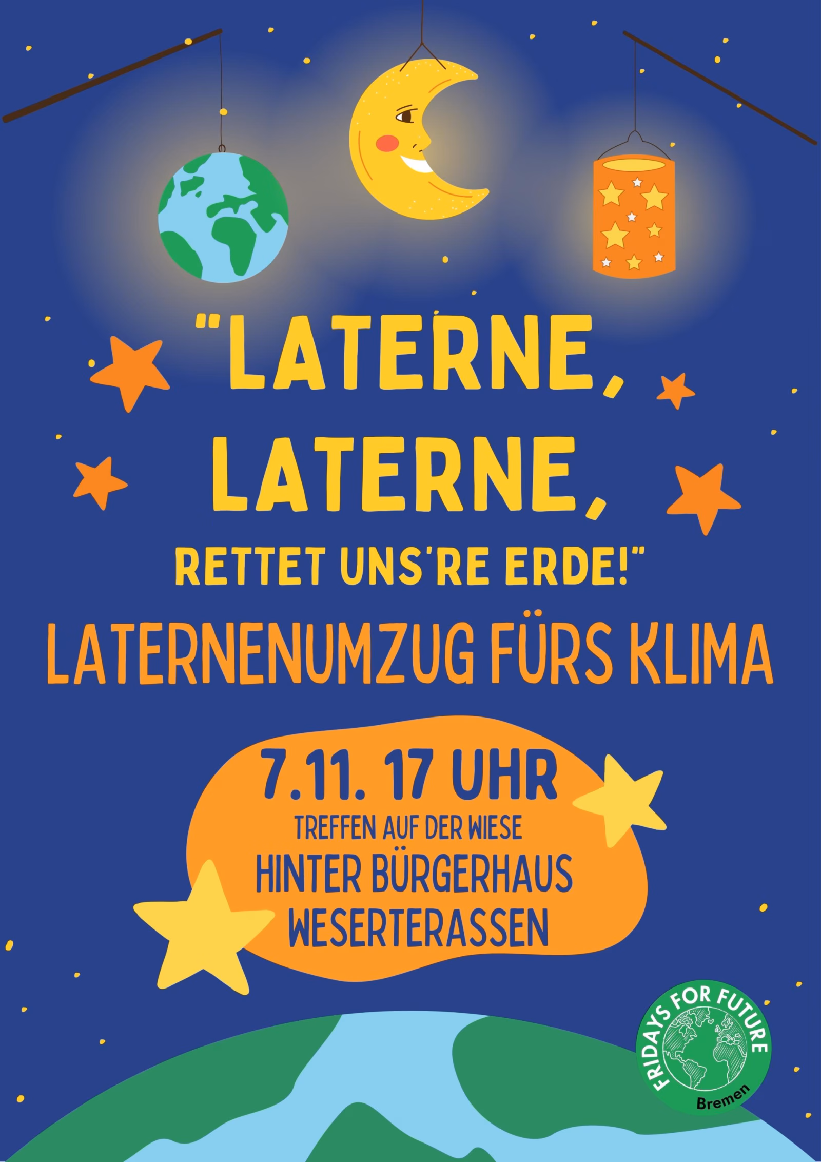 Laternenumzug füs Klima Flyer für den 07.11. um 17 Uhr hinter dem Bürgerhaus Weserterrassen